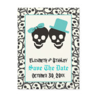 Skulls Halloween Turquoise wedding Save the Date Post Card