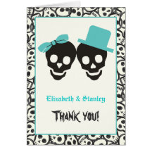 Skulls Halloween turquoise wedding Thank You Card