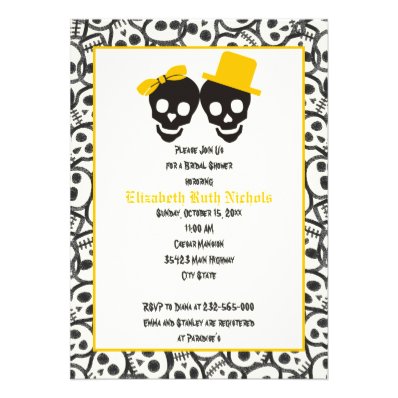 Skulls Halloween yellow wedding bridal shower Personalized Announcement