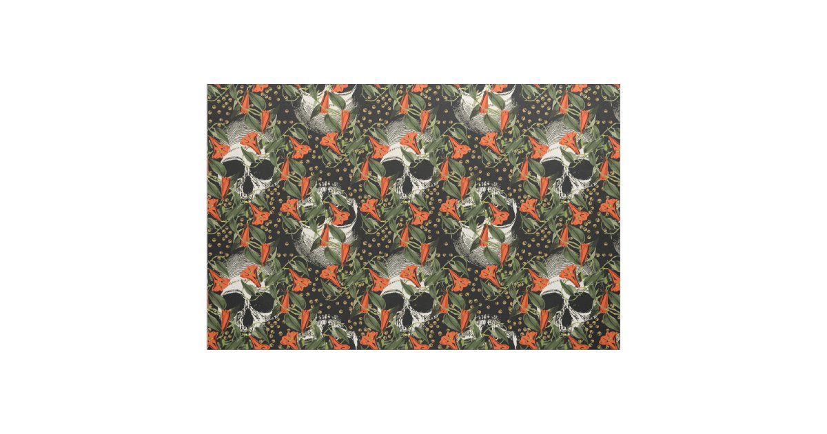 Skulls In The Garden (Black) Fabric Zazzle