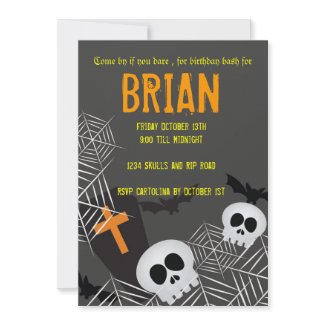 Skulls spider webs and rip hallowen birthday party invite