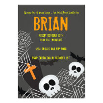 Skulls spider webs and rip hallowen birthday party invitations
