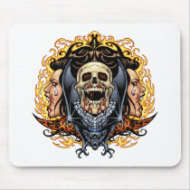 skull, skulls, vampire, vampires, bat, fire, blood, al rio, Mouse pad with custom graphic design
