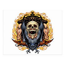 skull, skulls, vampire, vampires, bat, fire, blood, al rio, Postcard with custom graphic design