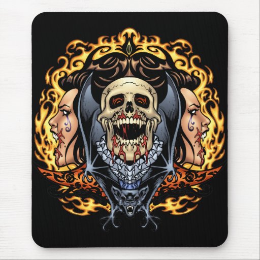 Skulls, Vampires and Bats Gothic Design by Al Rio Mouse Pad