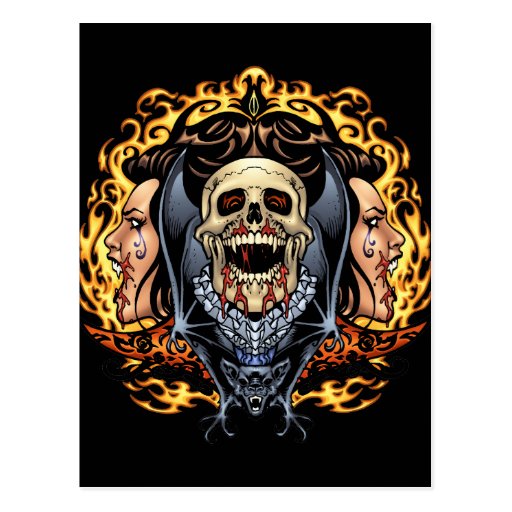 Skulls, Vampires and Bats Gothic Design by Al Rio Post Cards
