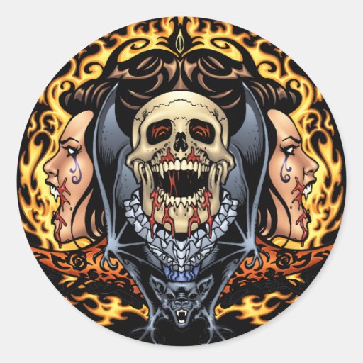 Skulls, Vampires and Bats Gothic Design by Al Rio Round Sticker