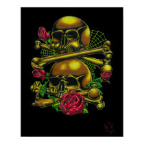 Skulls, Webs, and Roses Print by JesseDeering Skulls, Webs, and Roses Print