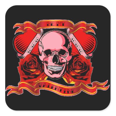 Skully Valentine Tattoo Square Sticker