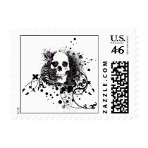 skullz. straight twisted arrows. postage stamp