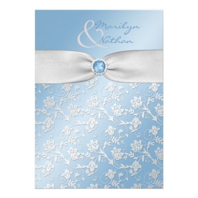 Sky Blue and Silver Floral Wedding Invitation