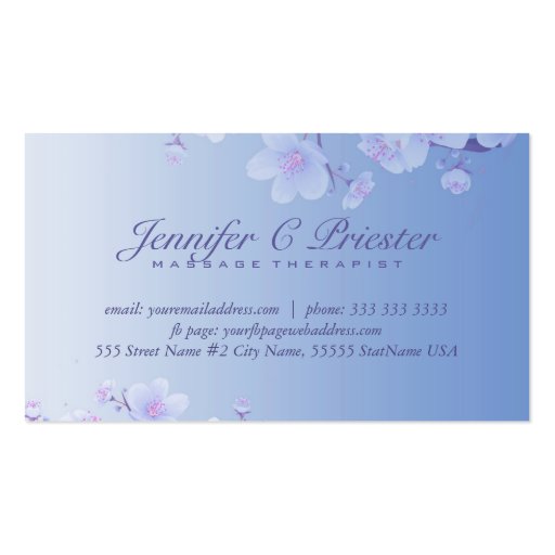 Sky Blue And White Cherry Blossom Natural Spa Business Card Templates (back side)