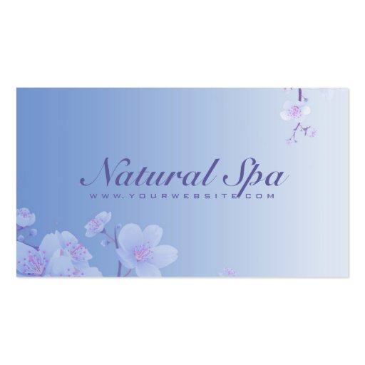 Sky Blue And White Cherry Blossom Natural Spa Business Card Templates (front side)