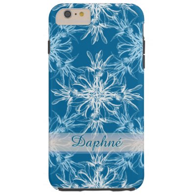 Sky Blue and White Damask Custom Name Tough iPhone 6 Plus Case