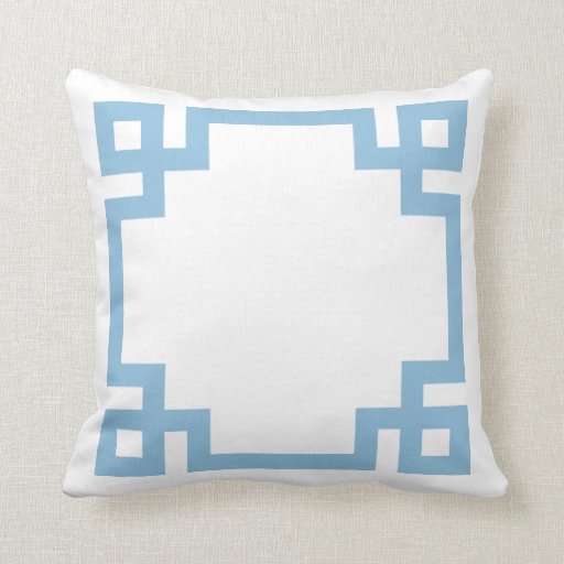 Sky Blue and White Greek Key Border Throw Pillow Zazzle