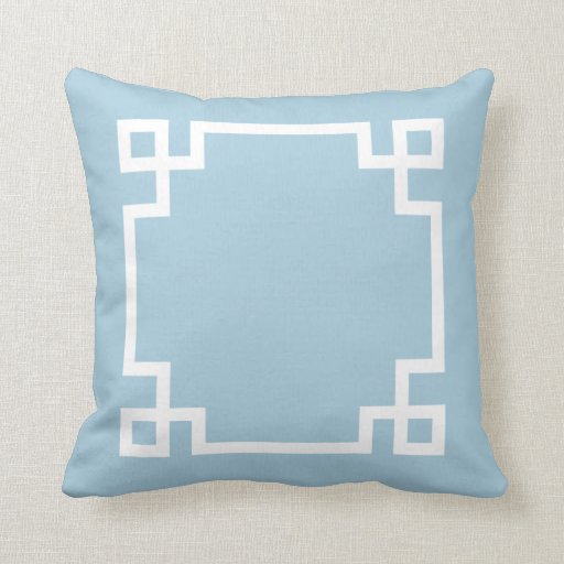 Sky Blue and White Greek Key Throw Pillow Zazzle