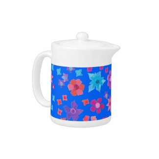 Sky Blue Background Flower-Power Tea Pot