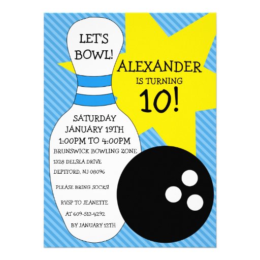 Sky Blue Bowling Bash Bowling Birthday Party Invite
