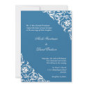 Sky blue corner scroll script elegant wedding invitation