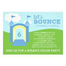 Sky Blue Let's Bounce Bounce House Birthday Party Custom Invitation
