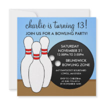 Sky Blue Let's Have a Ball Bowling Party Invitation