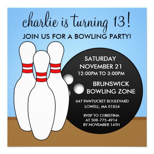 Sky Blue Let's Have a Ball Bowling Party Invitation