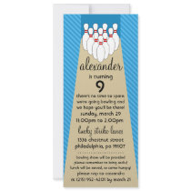 Sky Blue Lucky Strike Bowling Birthday Party Invitations