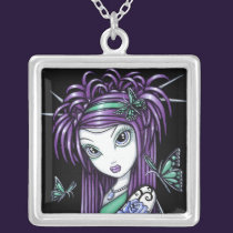 "Sky" Blue Rose Tattoo Butterfly Fairy Necklace necklaces