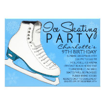 Sky Blue Skate Mates Ice Skating Birthday Party Custom Invites