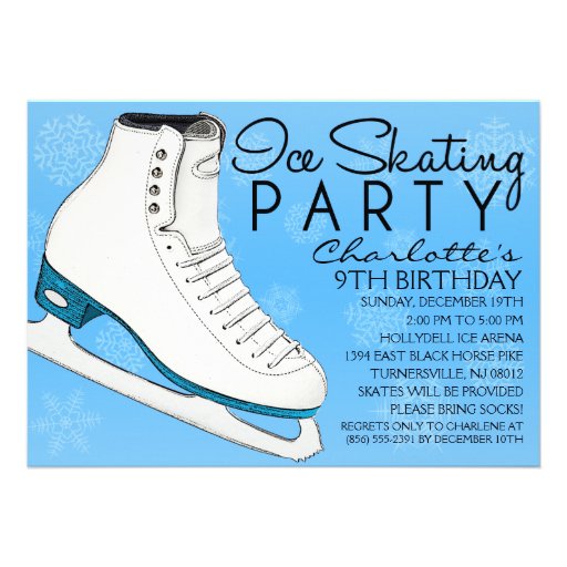 Sky Blue Skate Mates Ice Skating Birthday Party Custom Invites