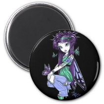 blue, rose, tattoo, butterfly, purple, big, eyed, gothic, cute, green, fantasy, fairy, faerie, fae, faery, fairies, sky, art, acrylic, Magnet with custom graphic design