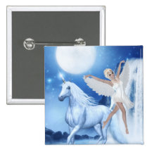 Sky Faerie Asparas and Unicorn Button