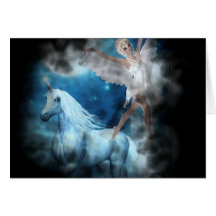 Sky Faerie Asparas and Unicorn Vignette Greeting Cards