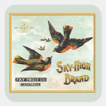 Sky High Brand Fruit Labels Square Stickers