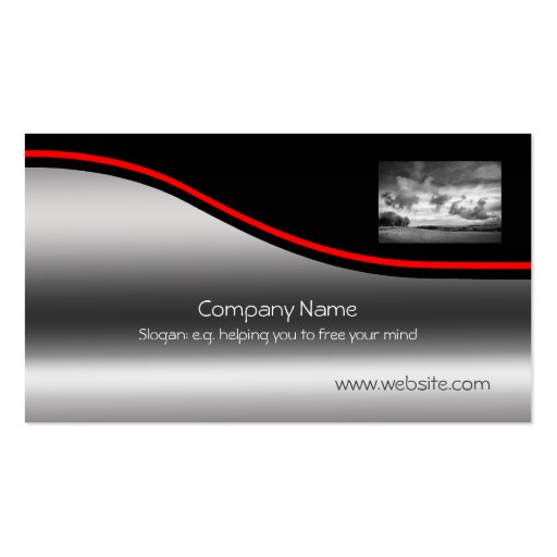 Sky Lamb Clouds, Red Swoosh on metallic-effect Business Card Templates (front side)