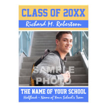 Sky Royal Blue and Gold Athlete's Graduation Invitations