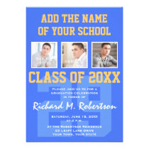 Sky Royal Blue and Gold Athlete's Graduation invitations