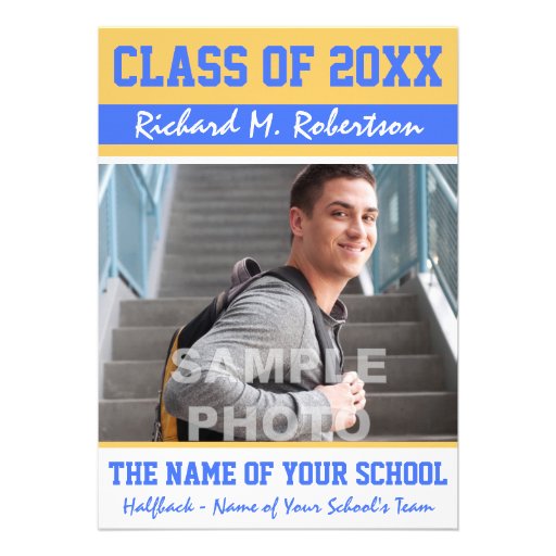 Sky Royal Blue and Gold Athlete's Graduation Personalized Announcement