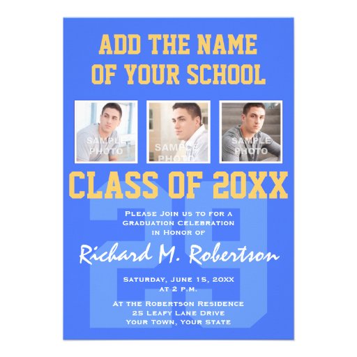 Sky Royal Blue and Gold Athlete's Graduation Personalized Announcement