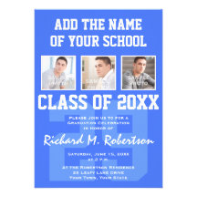Sky Royal Blue and White Athlete's Graduation Invitation