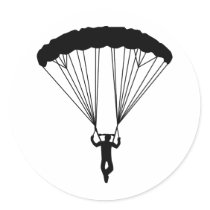 skydiver silhouette round sticker