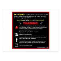 SKYDIVING Theme Park Warning Sign Post Card