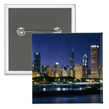 Skyline of Downtown Chicago at night Pin