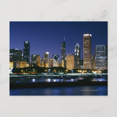 Skyline of Downtown Chicago at night Postcard