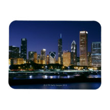 Skyline of Downtown Chicago at night Flexible Magnets