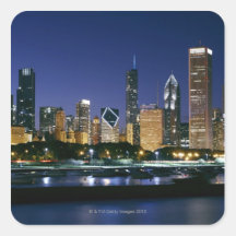 Skyline of Downtown Chicago at night Stickers