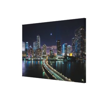 Skyline of Miami city with bridge at night Gallery Wrap Canvas