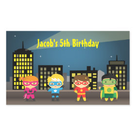 Skyline Superhero Birthday Party For Kids Rectangular Sticker
