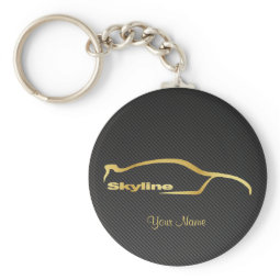 Skyline White Silhouette Logo w/ faux Carbon fiber keychain
