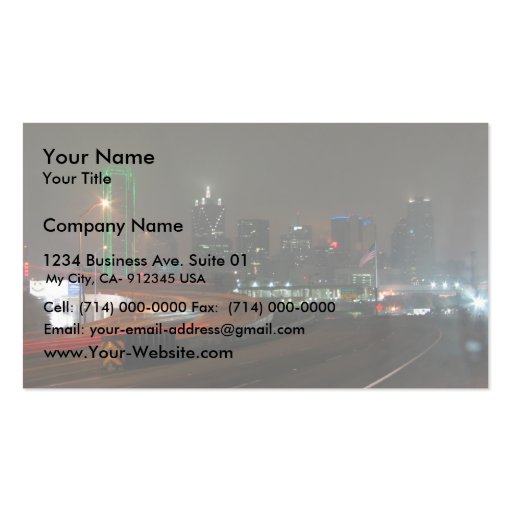 Skyscraper With Neon In Downtown Dallas In Texas Business Cards (front side)